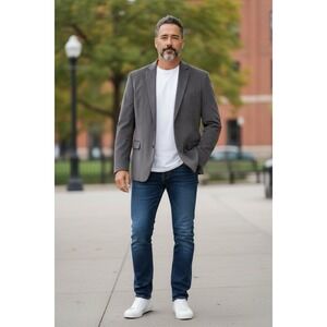 Ralph Lauren Black Label Suede Elbow Patch Gray Corduroy Blazer Sport Jacket 50L